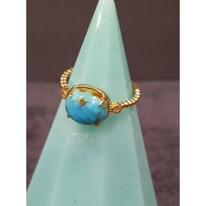 925 Sterling Silver Turquoise Stone Ring YS INDIA SZ 9.5 Southwest Gold overlay